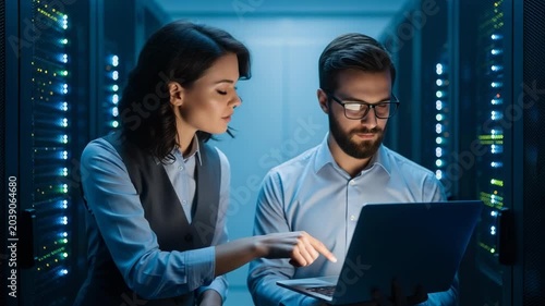 It professionals working in a server room