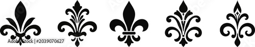 Konstfotografi Fleur De Lis Black Silhouette Vector Ornaments Set