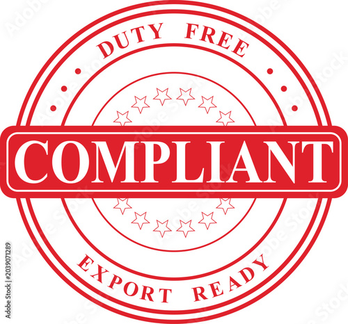 Tableau sur toile Stamp of compliance for duty-free export readiness, featuring red ink and a circ