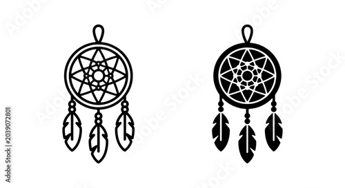 Canvas-taulu Dreamcatcher Vector Icons, Native American Symbol, Bohemian Art, Spiritual Charm