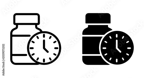 Canvas Print Medicine Bottle Time Icons, Pharmaceutical Dosage Clock Vector Set