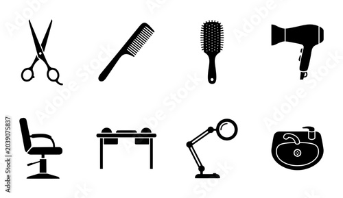 Beauty Salon Icons Set: Hairdressing, Styling, and Spa Tools Vector Collection