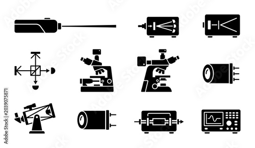 Photos Scientific Equipment Icons, Laboratory Instruments, Research Tools, Optical Devi