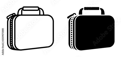 Briefcase Icon Set, Black and White Suitcase Symbols, Business Travel Luggage Graphics