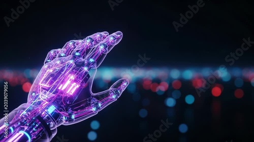 Futuristic robotic hand with glowing circuitry