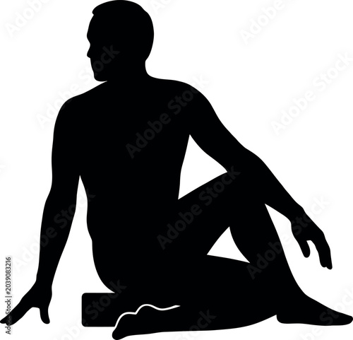 Male Yoga Pose Silhouette Spinal Twist Exercise