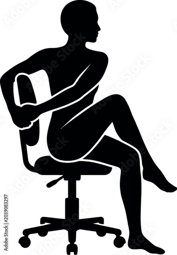 Woman doing yoga stretch on office chair black silhouette illustration
