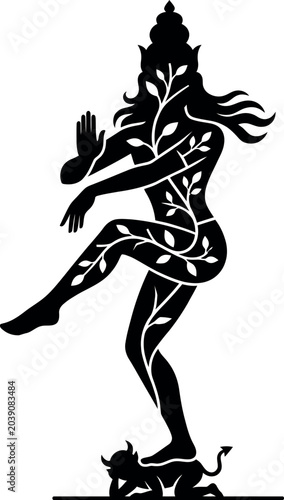 Nataraja Shiva Dance Vector with Leaves and Apasmara Demon