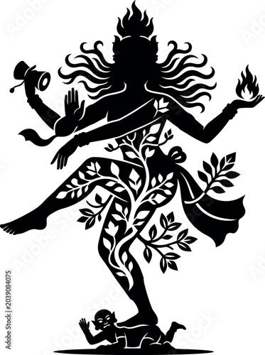dancing deity silhouette black white background figure