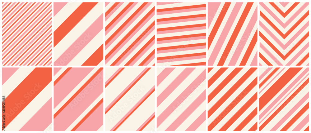 Obraz premium Abstract diagonal stripes pattern in coral, pink, and cream colors