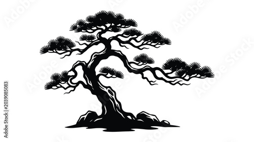 Pine tree silhouette against a white background stylized vector illustration