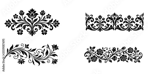 Foto Geometric Floral Border Silhouette Set - Flower Lace Laser Cut Files and Decorat