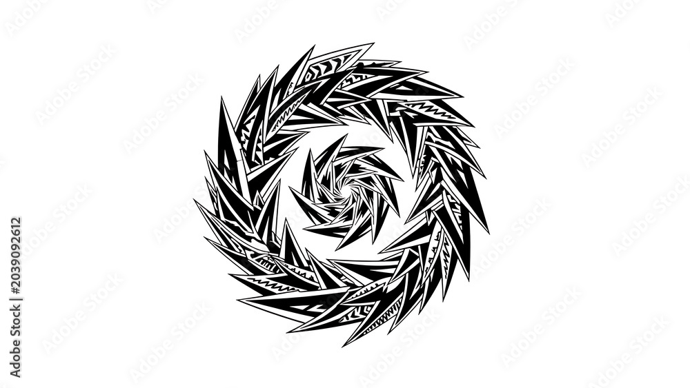 Obraz premium Intricate tribal spiral tattoo pattern isolated on a transparent background, spiral tribal tattoo, black and white pattern