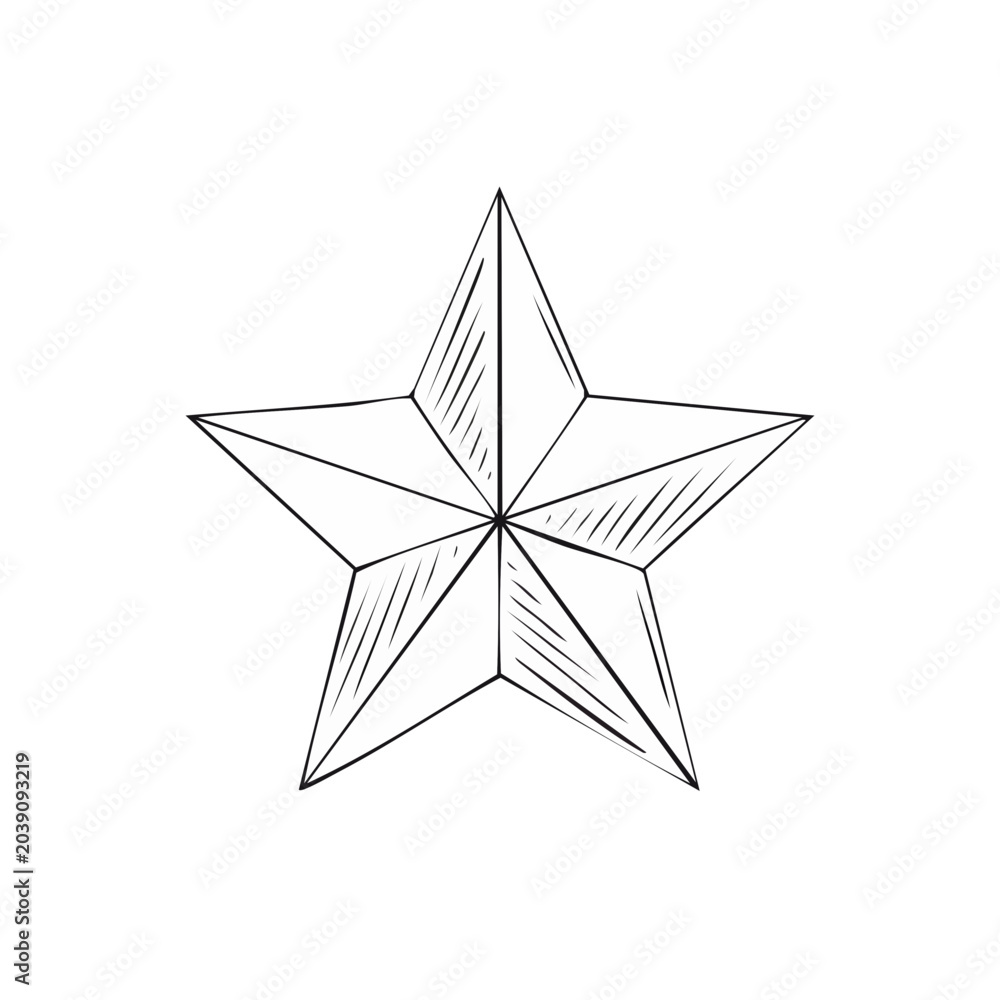 Obraz premium Hand Drawn Five Pointed Star Sketch Artistic Outline Drawing