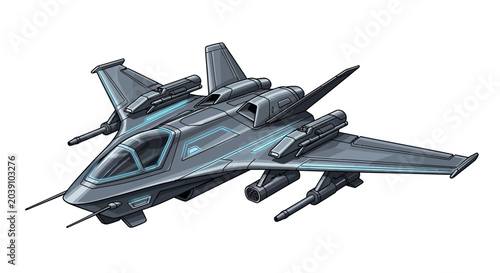 Bild auf Leinwand Futuristic gray spaceship model aircraft.