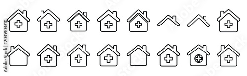 house first aid web line Icons. Vector Outline icon set of Real Estate.