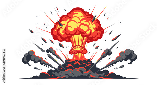 Cuadro en lienzo Explosion blast with fire and smoke.