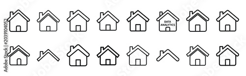 housing data analytics web line Icons. Vector Outline icon set of Real Estate.