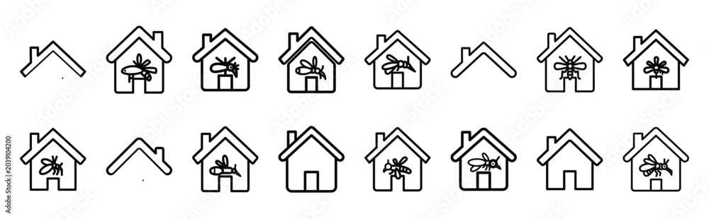 Fototapeta premium housing mosquito control web line Icons. Vector Outline icon set of Real Estate.