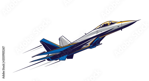 Bild auf Leinwand Blue and white fighter jet airplane.