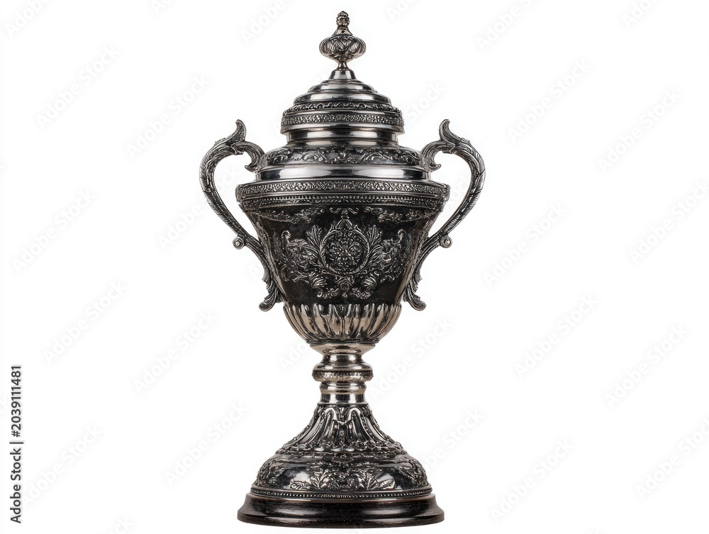 Fototapeta premium Ornate decorative metal urn isolated on white background for elegant design