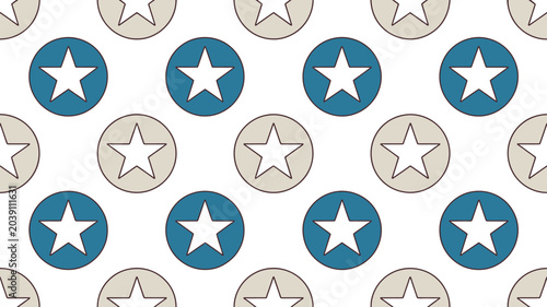 This high quality graphic image displays a repeating pattern of white stars inside blue and light beige circles creating a festive and modern aesthetic design suitable for many creative projects
