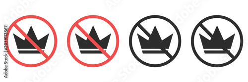 Photos No crown icon set symbolizing royalty restriction, prohibition mark, banned auth