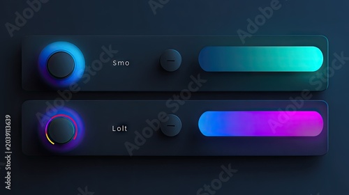 Modern digital control panels with glowing indicators and slider bars