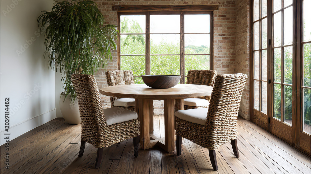 Obraz premium Aesthetic Table and Chair Set Mockup Natural Arrangement