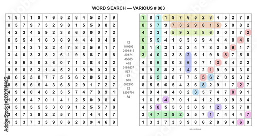 Tableau sur toile Number grid sequence word seek puzzle sheet variant 003