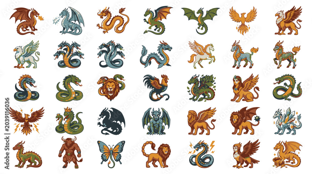 Obraz premium Mythical creatures dragons and beasts.