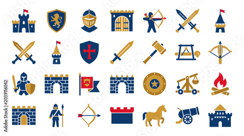 Medieval icons and symbols set.