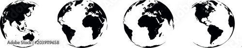 Foto Four black and white silhouette globes showing different earth continents