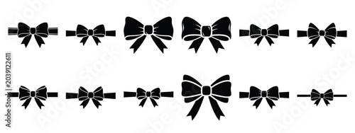 christmas ribbon bow icon set silhouette Vector illustration. Christmas vector icons and white background.