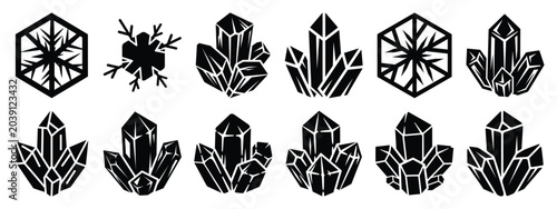 ice crystal icon set silhouette Vector illustration. Christmas vector icons and white background.