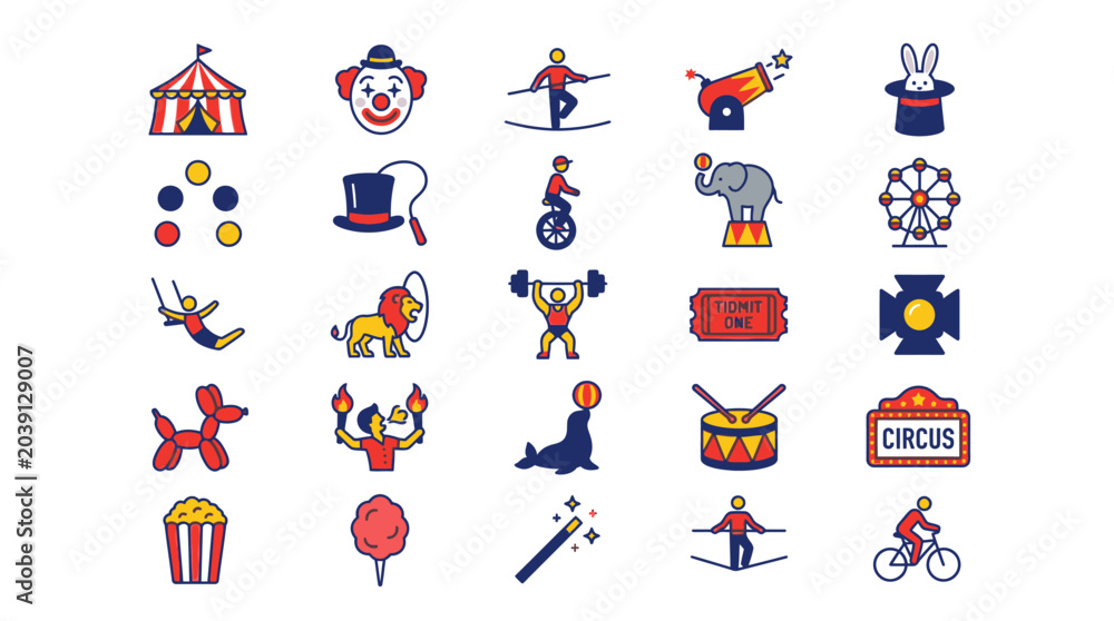 Fototapeta premium Colorful circus icons and symbols.