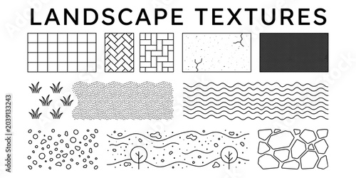 Cuadro en lienzo Architectural landscape CAD hatch texture collection featuring concrete, gravel,