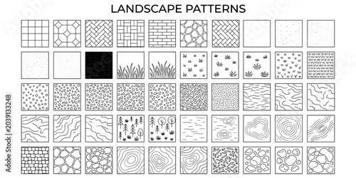 Obraz na plátně CAD landscape surface texture vector set for architecture layouts with grass, pa