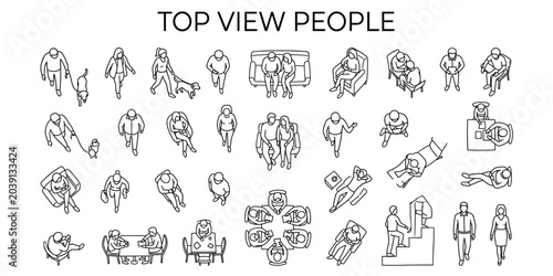 Bild auf Leinwand Hand drawn architectural people vector set, top view human characters for urban planning, floor plans, sections and elevation drawings