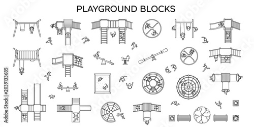 Photos Children playground CAD blocks top view vector illustration