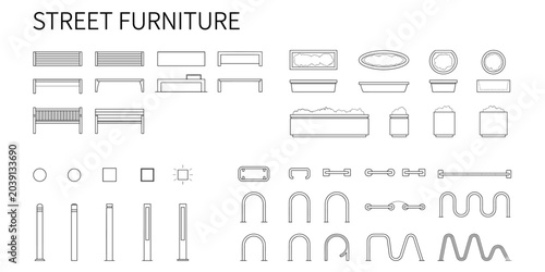 Φωτογραφία Street furniture CAD blocks vector illustration
