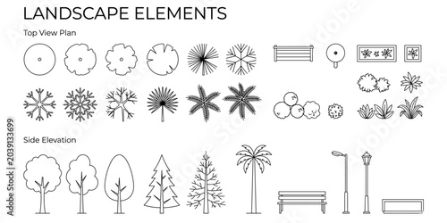 Bild auf Leinwand Landscape architecture CAD blocks vector illustration