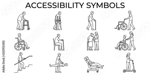 Bilde på lerret Elderly and disabled people side view vector illustration