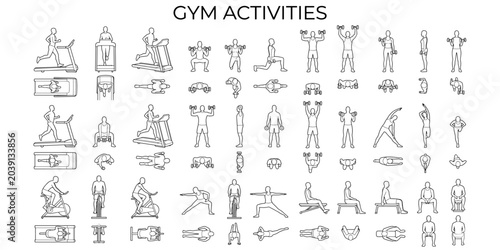 Bilde på lerret Fitness activity people silhouettes vector illustration