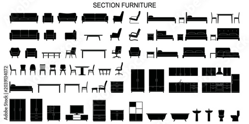 Foto Side view furniture CAD blocks vector illustration