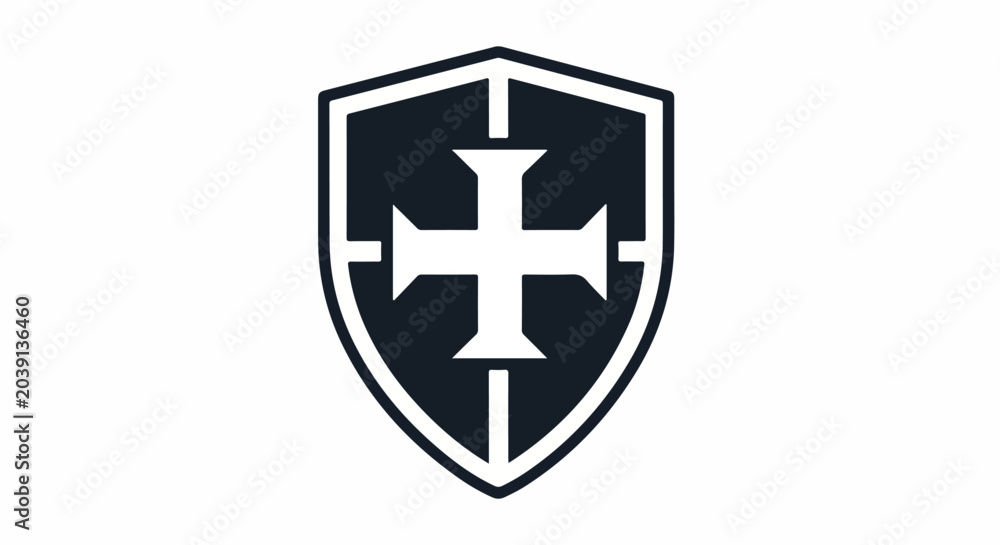 Fototapeta premium Shield with cross emblem logo icon symbol