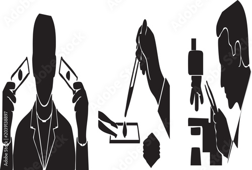 Bild auf Leinwand Silhouette of a laboratory assistant carefully lowering a glass coverslip onto a