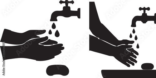 Konstfotografi Silhouette of a scientist washing hands under running tap water before or after