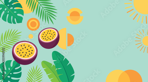 Canvastavla Lush Tropical Foliage and Exotic Passion Fruit Art with Sunny Elements on a Refr