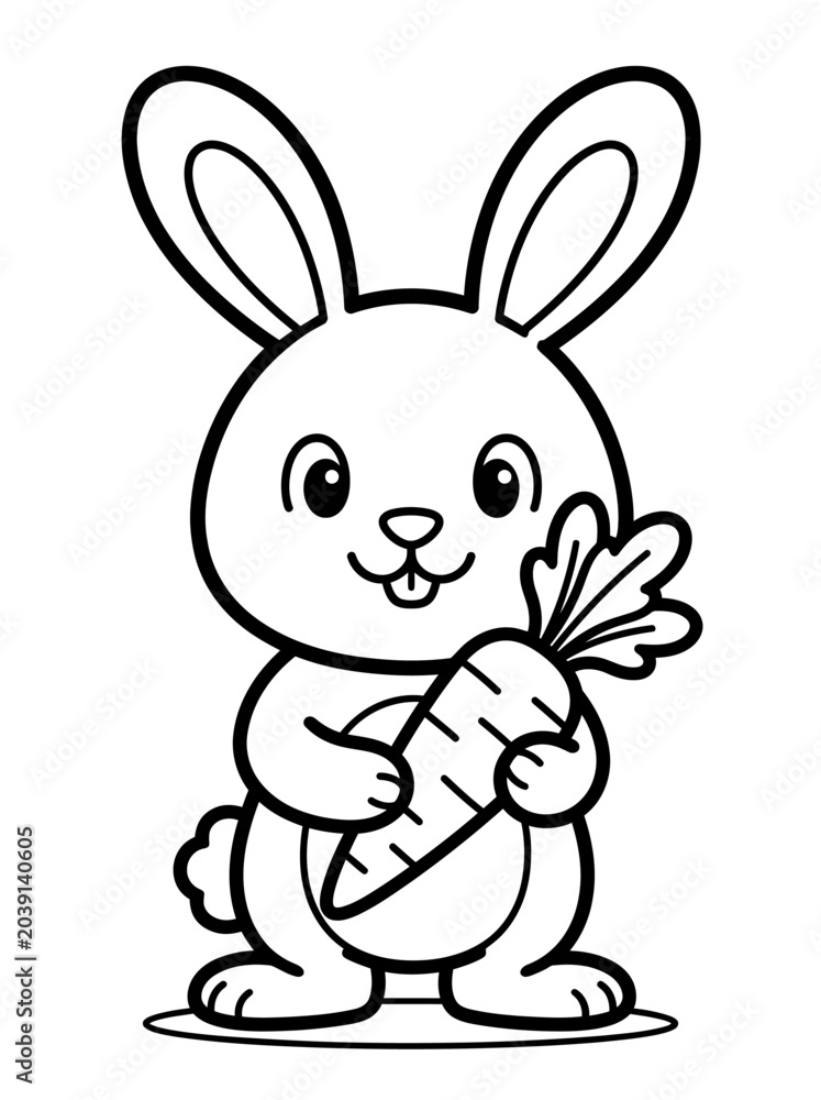 Obraz premium Cute Bunny Holding a Carrot Coloring Page for Kids